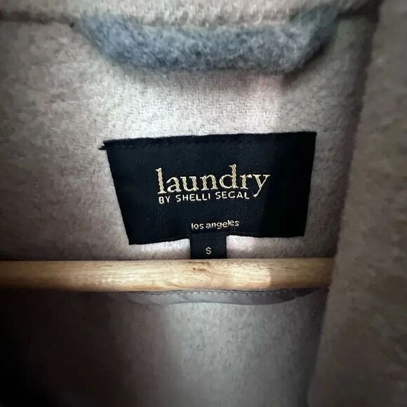 LAUNDRY BY SHELLI SEGAL | Wool Blend Wrap Trench Coat Gray Nude Belt | Small - Picture 3 of 10